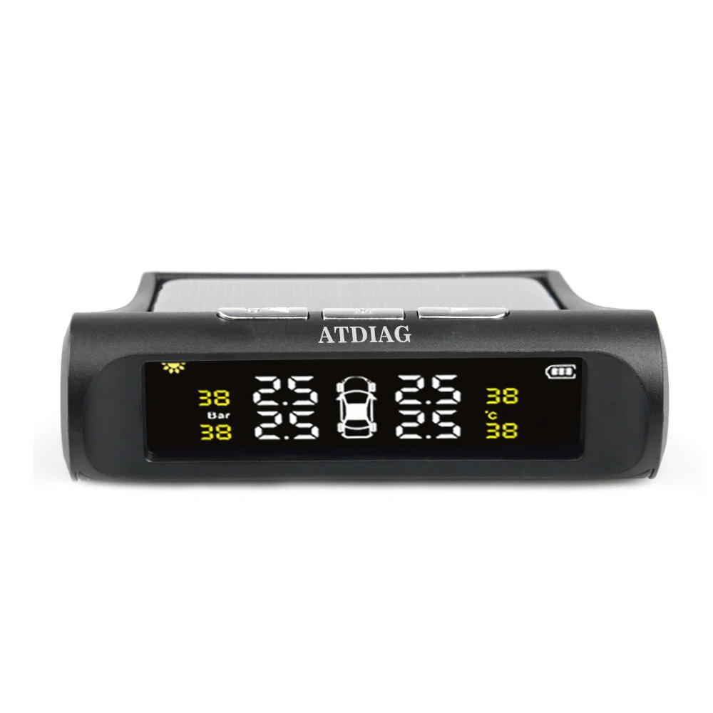 TPMS Wireless Tire Pressure Monitoring System Solar Power Clock LCD Display 4 External/Internal Sensor Tire Pressure Sensors