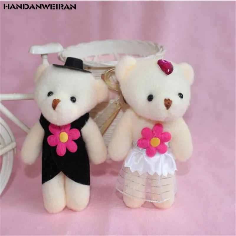 HANDANWEIRAN 1pcs 12cm creative couple bouquet bear plush toy advanced ppcotton filled plush toy decorative pendant 1