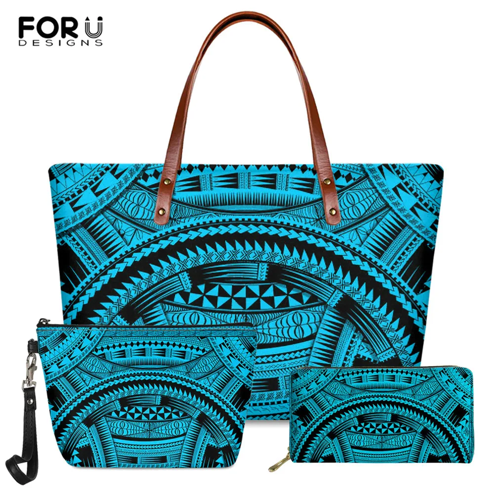 

FORUDESIGNS Ethnic Polynesian Design Print 3pcs Ladies Fashion Handbag Brand Designer Casual Shoulder Bag Travel Shopping Bags