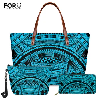 

FORUDESIGNS Ethnic Polynesian Design Print 3pcs Ladies Fashion Handbag Brand Designer Casual Shoulder Bag Travel Shopping Bags
