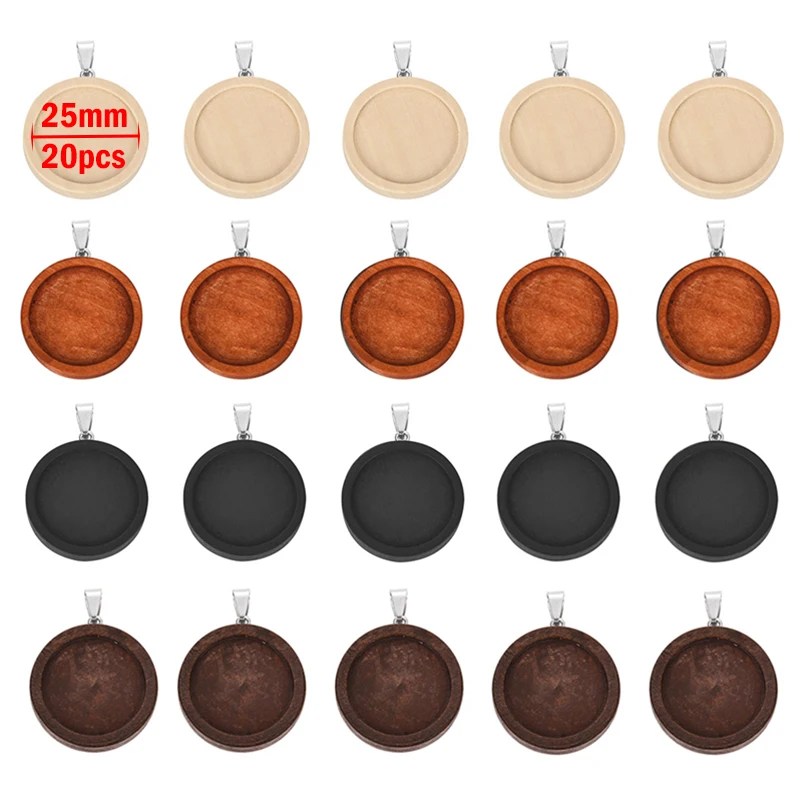 Mixed 25mm 20pcs 10 шт./лот 25/30 мм Дерево Кабошон База Установка Нержавеющая сталь крюк круглые лотки ободок пустой кулон подвески для бижутерии, материал для рукоделия - Цвет: Mixed 25mm 20pcs