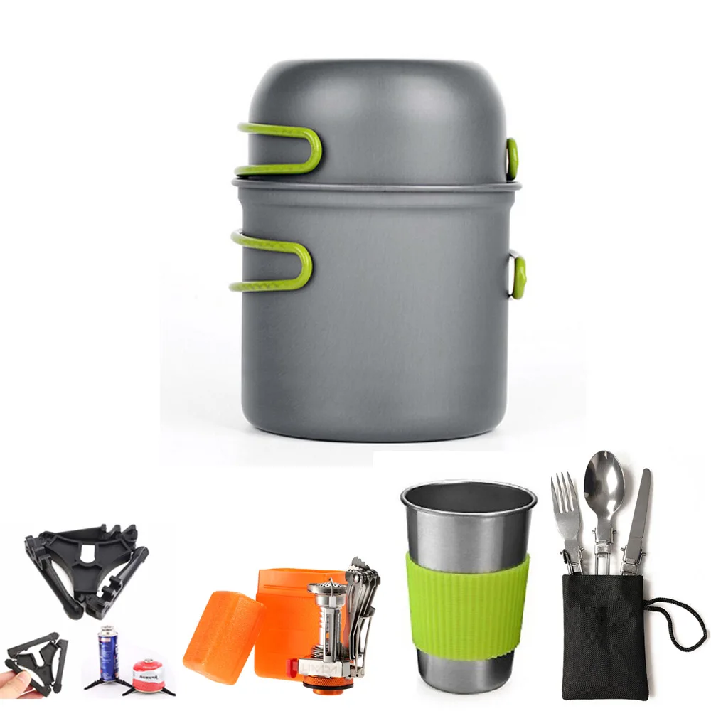 

Outdoor Cookware Sets Camping Hiking Tableware Aluminium Alloy Cookware Cooking Picnic Traveling Bowl Pot Pan Set for 1-2 Perso
