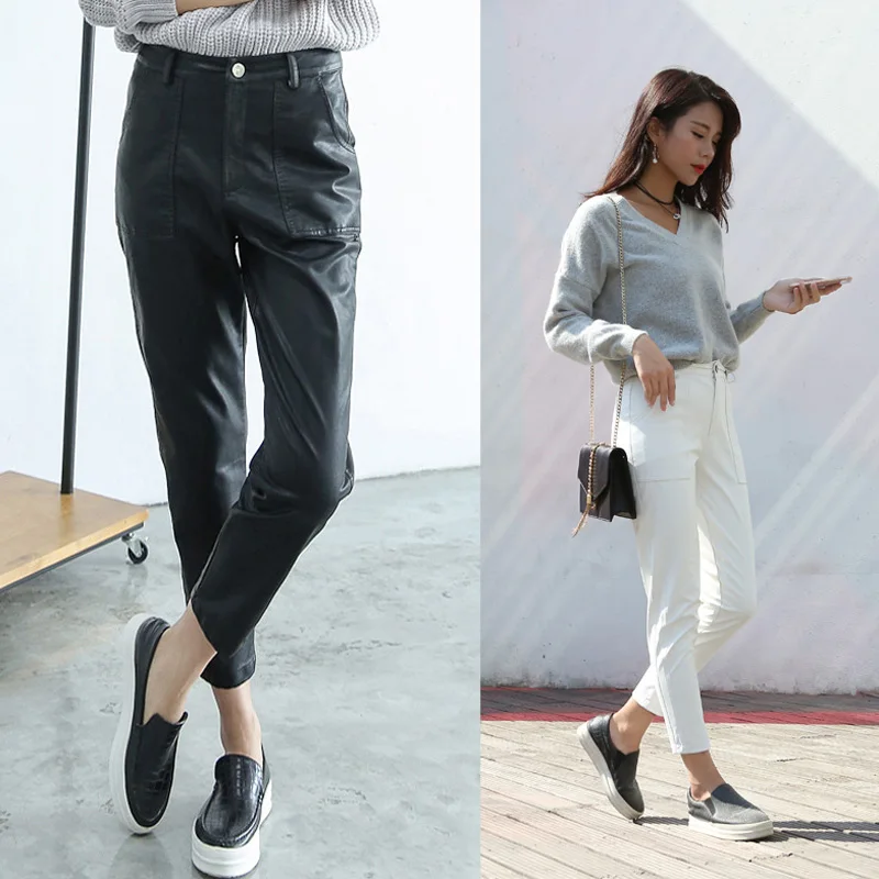 

New autumn leather pants Women's pants Korean wild PU leather pants female loose casual students bf wind harem pants