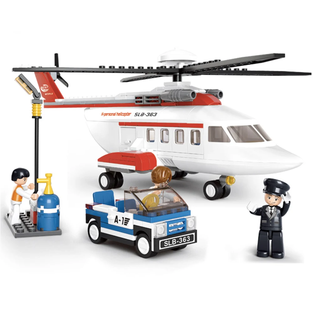 

City Series Sluban 0363 Aviation Private Helicopter With Cruiser Car Figures Educational DIY building blocks toy for Children