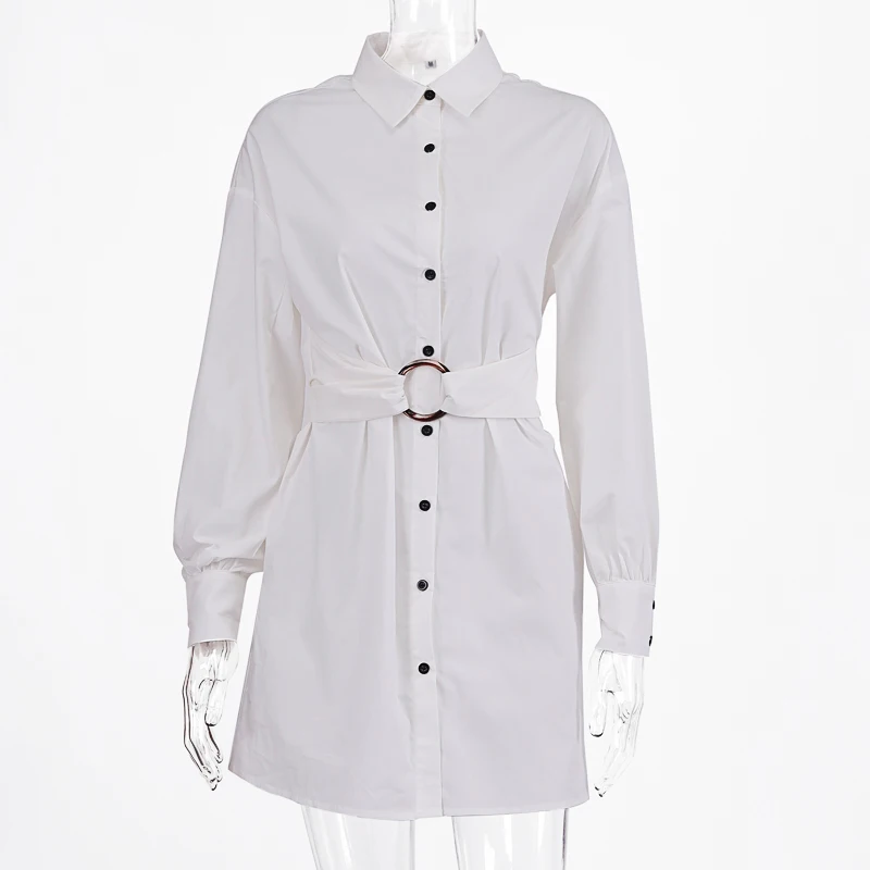 Hugcitar хлопковая блузка с длинными рукавами мини-платье с поясом осень зима женская уличная свободная сексуальная белая Твердые наряды