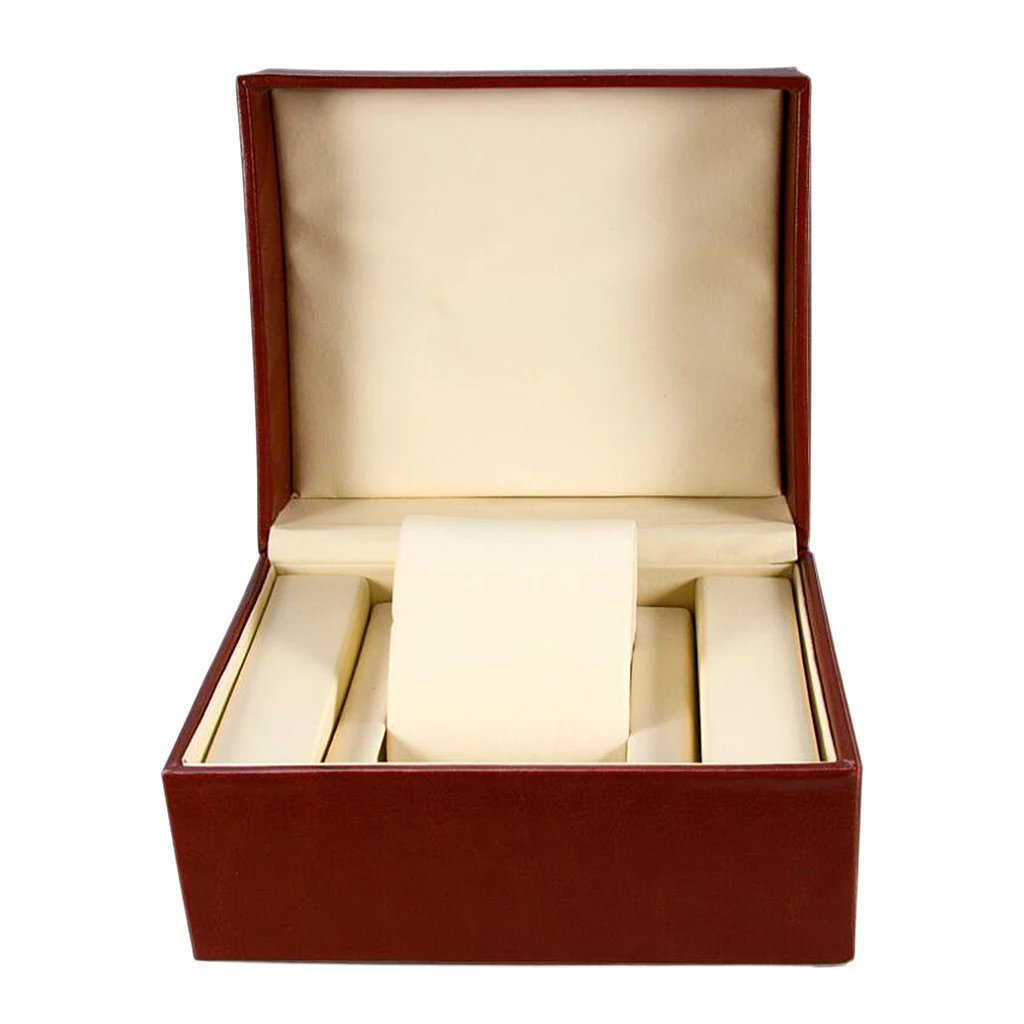 Wine Red PU Leather Single Slot Watch Bracelet Case Wristwatch Box Organizer 16 x 14 x 10cm