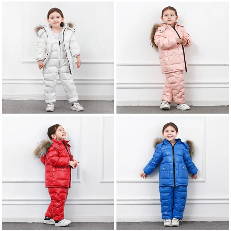 Зимняя куртка для русской зимы для девочек; пальто для мальчиков; Верхняя одежда; теплая детская одежда на утином пуху для мальчиков;-30 ℃