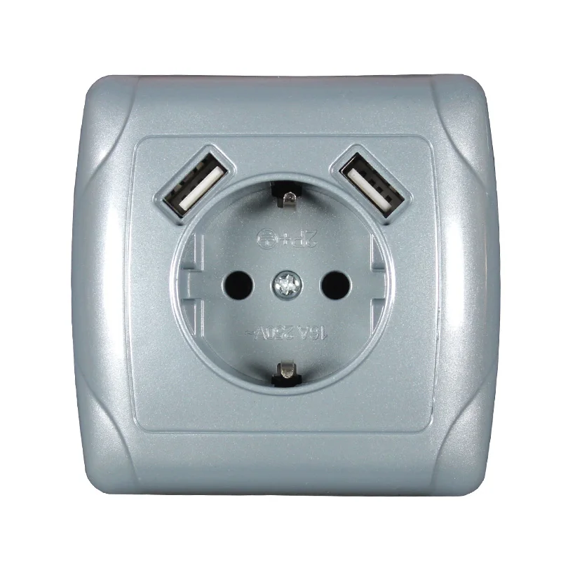 

wall electronic socket eu standard power outlet with dual home usb plug charger power socket with usb Grey color A5-01