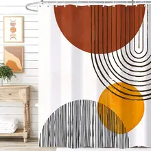 

Mid Century Semicircle Shower Curtain Arch Sun Minimalist Aesthetic Polyester Waterproof Cloth Bathroom Bath Curtains with Hooks