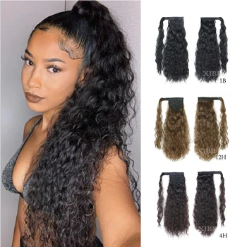 

XJBB Long Wavy Ponytail Kinky Straight Clip in Ponytail Extension Synthetic Hairpiece Wrap on Clip Hair Extensions