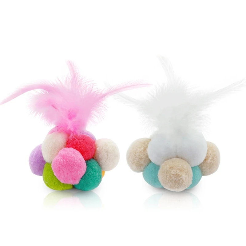 Interactive Cat Toys Plush Elastic Balls Toy with Feathers and Bell Inside for Kitten Puppy Indoor Outdoor 2 Colors | Дом и сад
