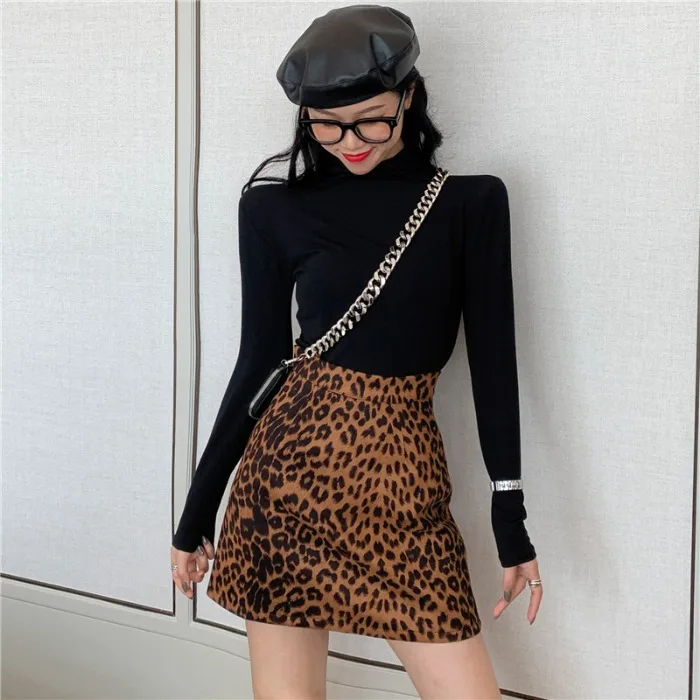 

Leopord Pattern Short Skirt Women's 2019 Autumn And Winter New Style Fashion High-waisted Slimming One-step Skirt A- Line Sexy S