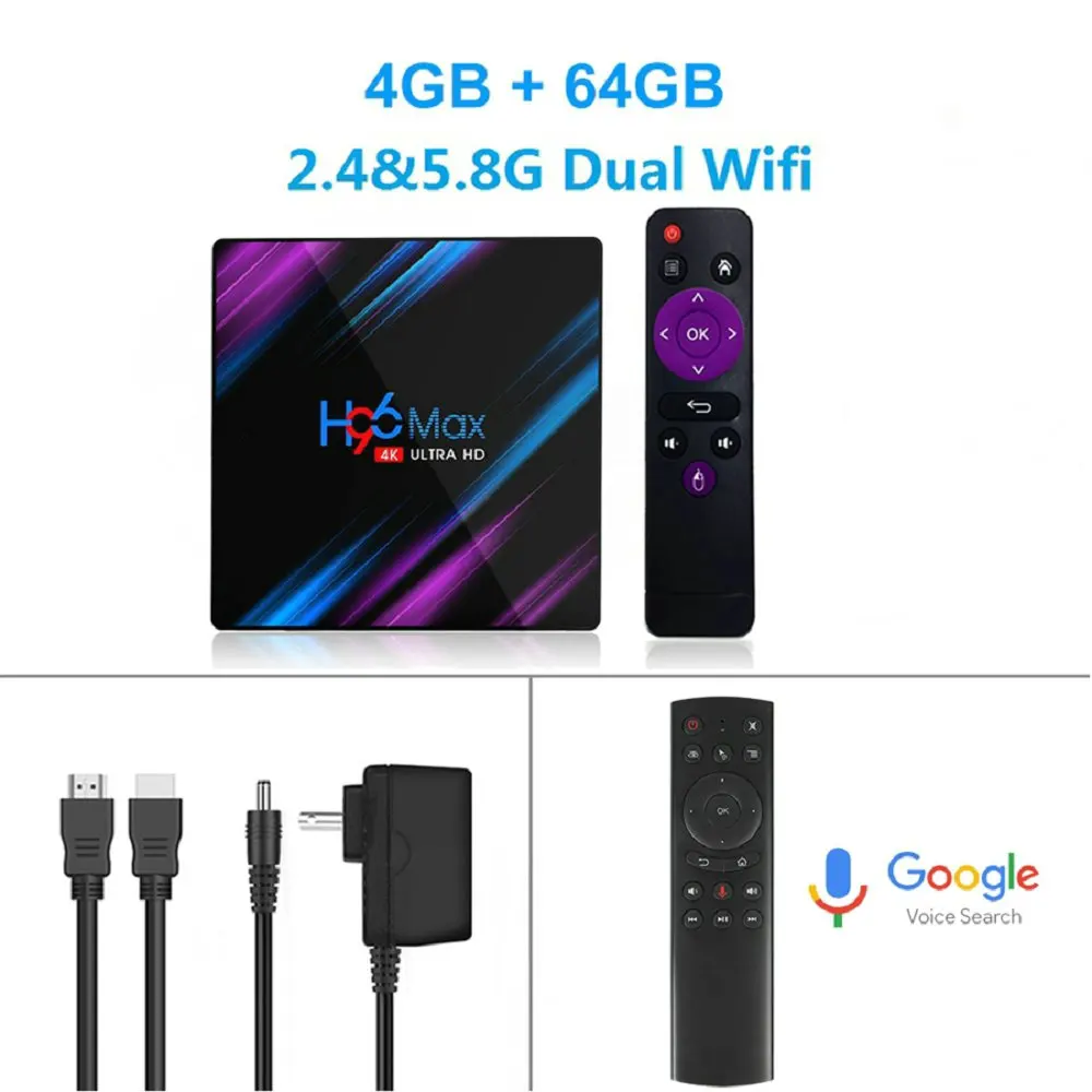 H96 max tv Box Android 9,0 RK3318 4K Netflix Youtube Android tv Box LEMADO Google Voice Smart tv Box смарт-приставка для ТВ - Цвет: 4G 64G G20 voice RC