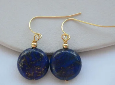 

blue lapis lazuli coin 14mm bead DANGLE EARRING