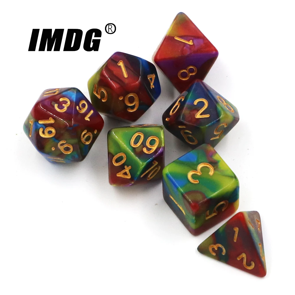 IMDG 7pcs/set Polyhedron RPG Game Dice Acrylic Dice DND Color Mixing Digital Game with Bag game dice dice set acrylic dice
