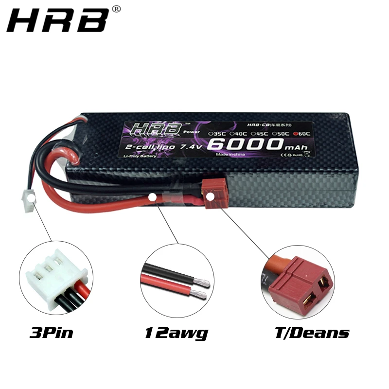 Аккумулятор HRB Lipo 2S 7 4 V 6000mah 60C XT60 T Deans TRX EC5 XT90 RC запчасти Жесткий Чехол для Traxxas