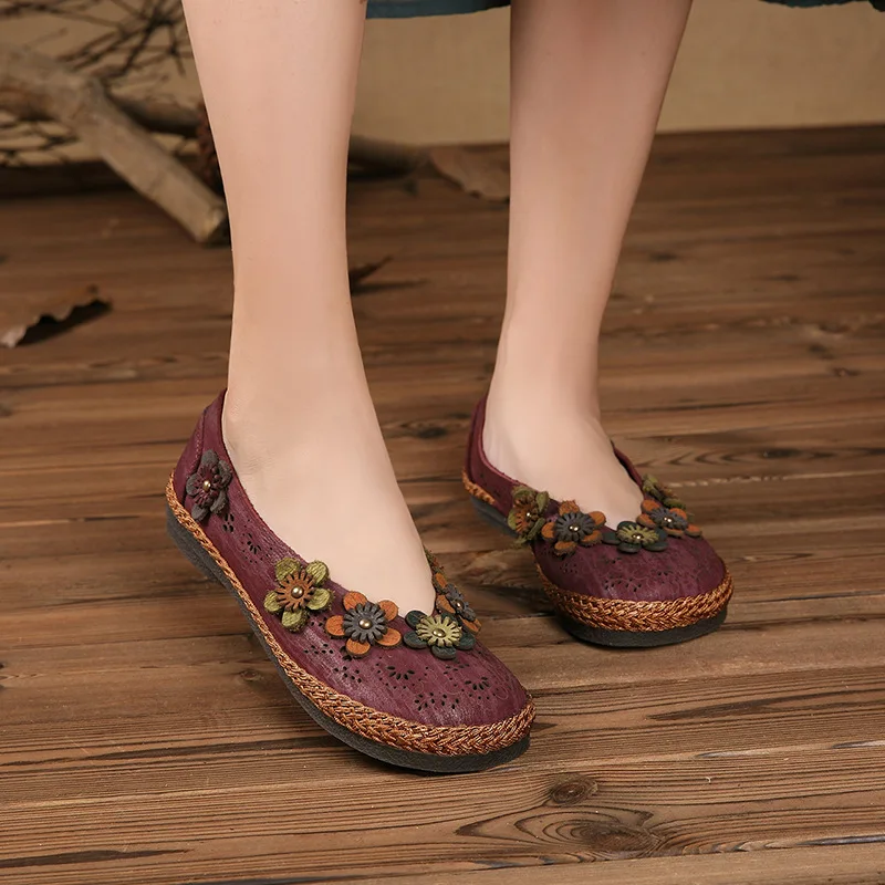 

Spring And Summer New Style WOMEN'S Shoes Handmade Origional Ethnic-Style Cowhide Soft-Sole Casual Hollow out Flat Keel Thin Sho