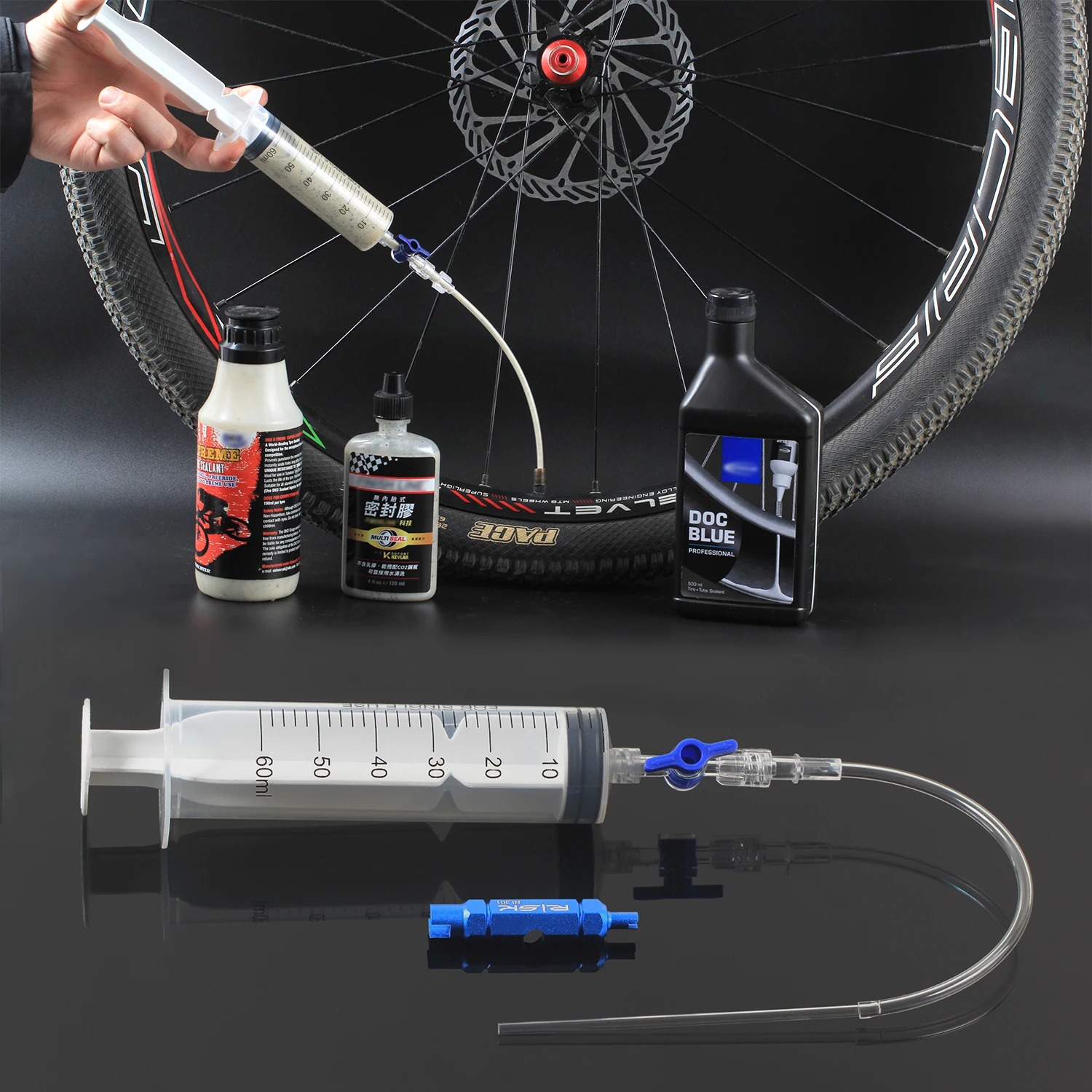 Bicycle Tubeless Tyre Sealant Injector Tool Cycling Bike Injection Schrader Presta Valve Core Removal Tool RISK RL225 bicycle valve core remover bicycle valve tool