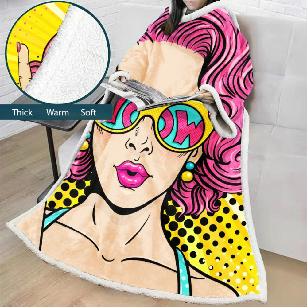 

Graffiti Blanket With Sleeves 3D Printed Plush Microfiber Sherpa Fleece Sofa Blanket Outdoor Coral TV Blanket Soft Warm Manta