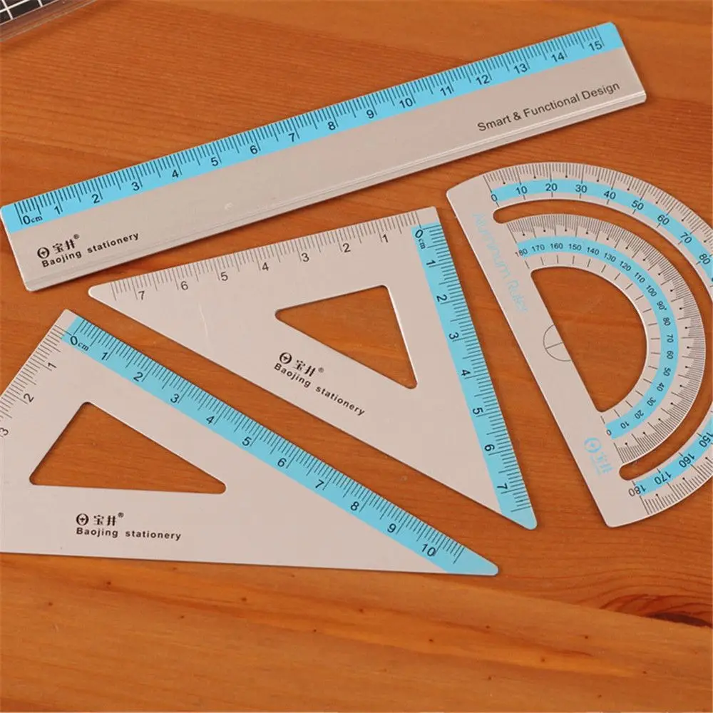 Regla de aleación de aluminio multifunción, transportador de aluminio, suministros de papelería de oficina, regalos, regla de diseño, regla de examen, 4 unidades