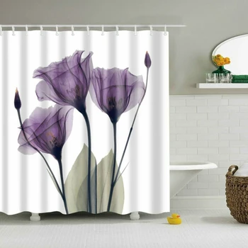 

Bathroom Shower Curtain Decoration Polyester Moldproof Purple Tulip Floral