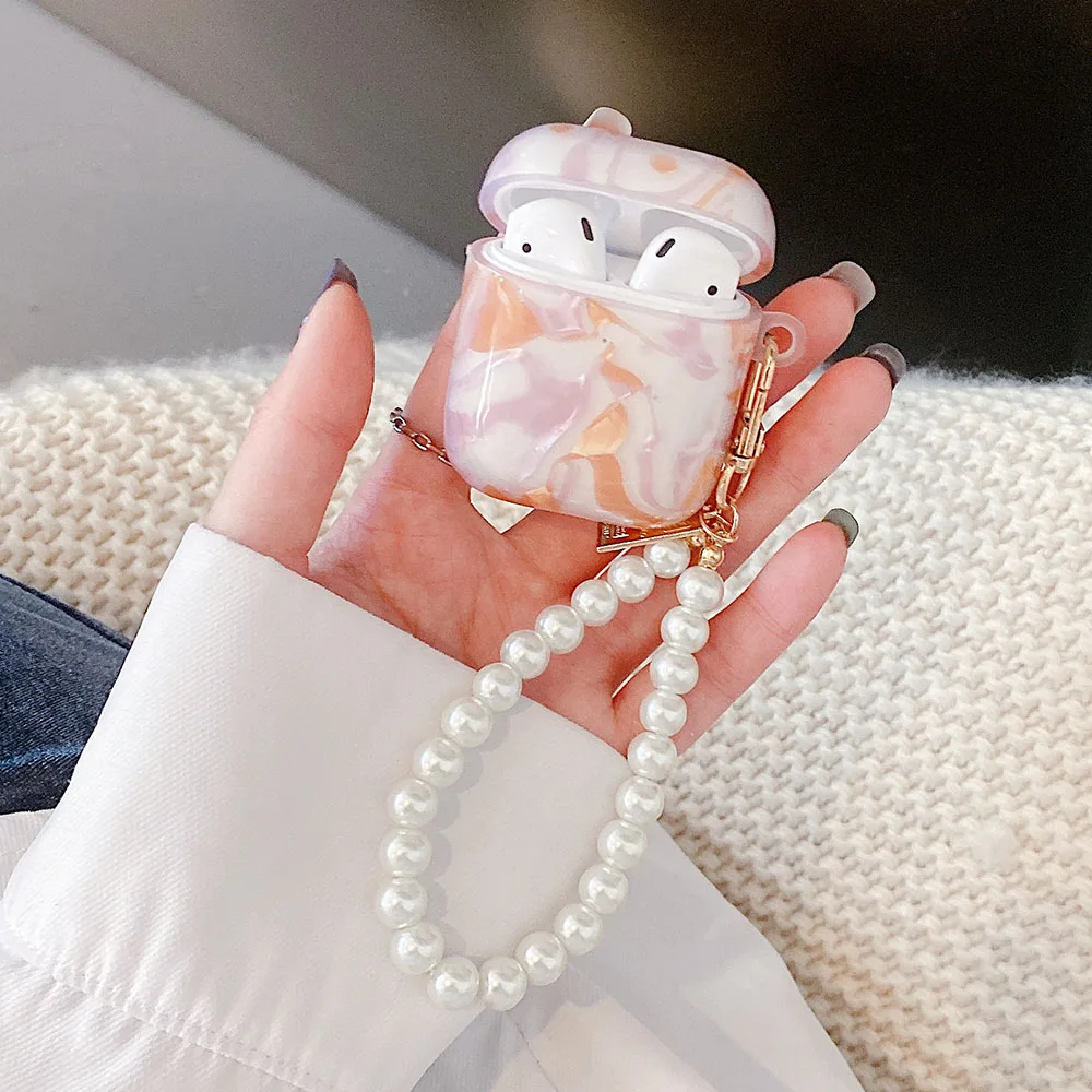 Luxury Pearl Bracelet KeyChain Case For Apple Airpods 1 2 3 Conch Shell Texture Cases for AirPods Pro Earphone Cover Accessories