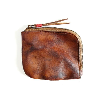 

Original Handmade Crazy Horse Leather Small Unisex Coin Purse Cow Leather Coins Money Pocket Retro Wallet Zipper Storage Bag