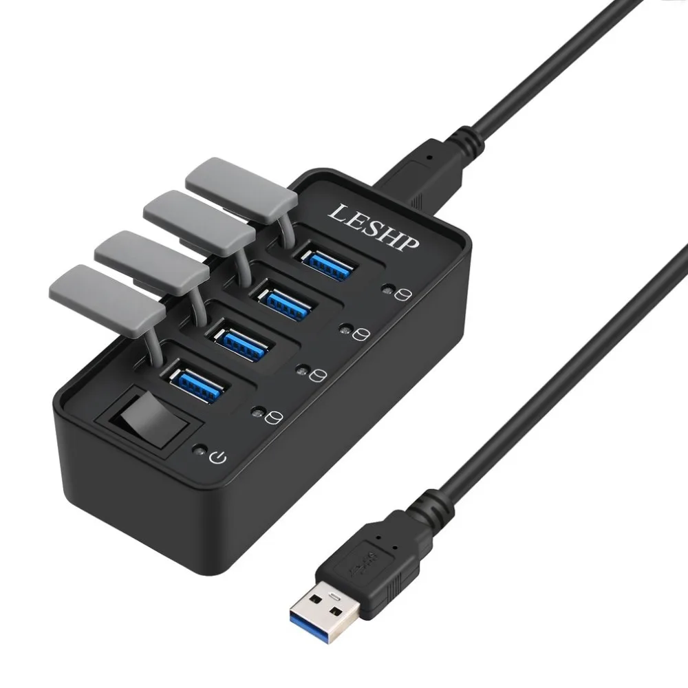 4 порта USB 3,0 концентратор Высокоскоростной 5 Гбит/с USB 3,0 концентратор данных сплиттер со светодиодами и переключателем внешний адаптер питания для ПК ноутбука