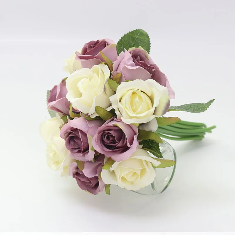 1 букет искусственных роз, декоративные шелковые цветы, букеты невесты для свадьбы, дома, вечерние украшения, свадебные принадлежности - Цвет: 01