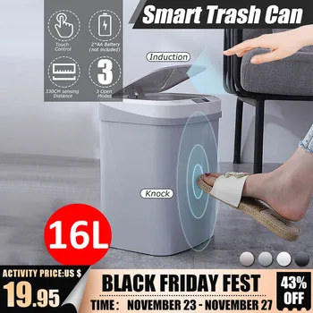 

16L Automatic Touchless Smart Infrared Motion Sensor Rubbish Waste Bin Kitchen Trash Can Garbage Bins for Home Room Kitchen Car