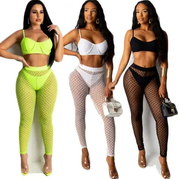 

Fashion Women Pants Skinny Sexy Fishnet Hollow Mesh Sheer Long Pants Beach Bikini Cover Up Trousers