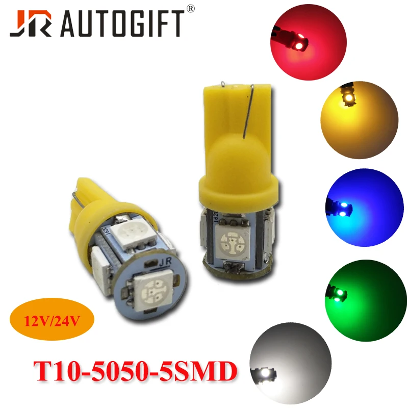 50 шт. автомобильный Стайлинг T10 W5W 5050 5SMD Белый Клин светильник 168 194 192 DC12V/24 V номерной знак лампы габаритный светильник для чтения купольная лампа