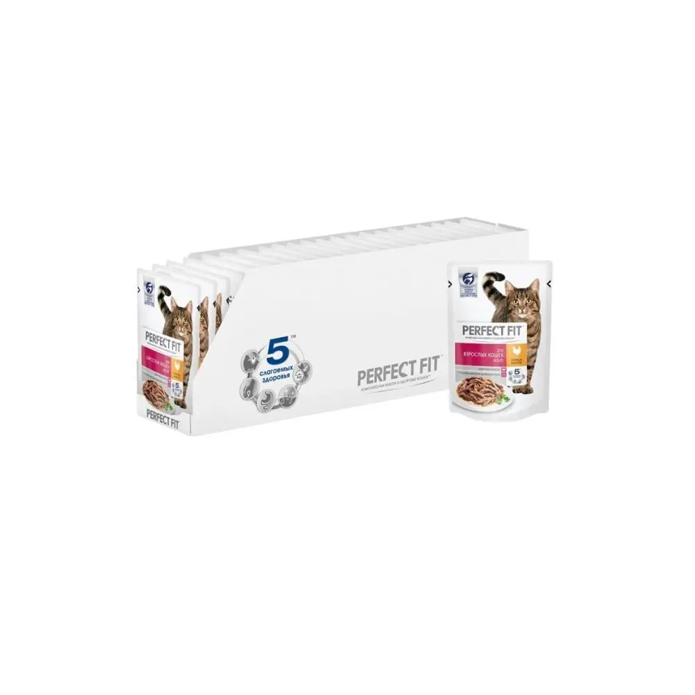 Perfect Fit влажный корм для взрослых кошек всех пород курица в соусе (24шт уп) 85 гр | Дом