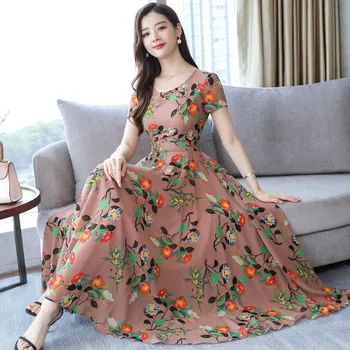 

Casual Long Dresses Women Sexy Short Sleeve Round Neck Elegant Beach Summer Dress Women Vestidos
