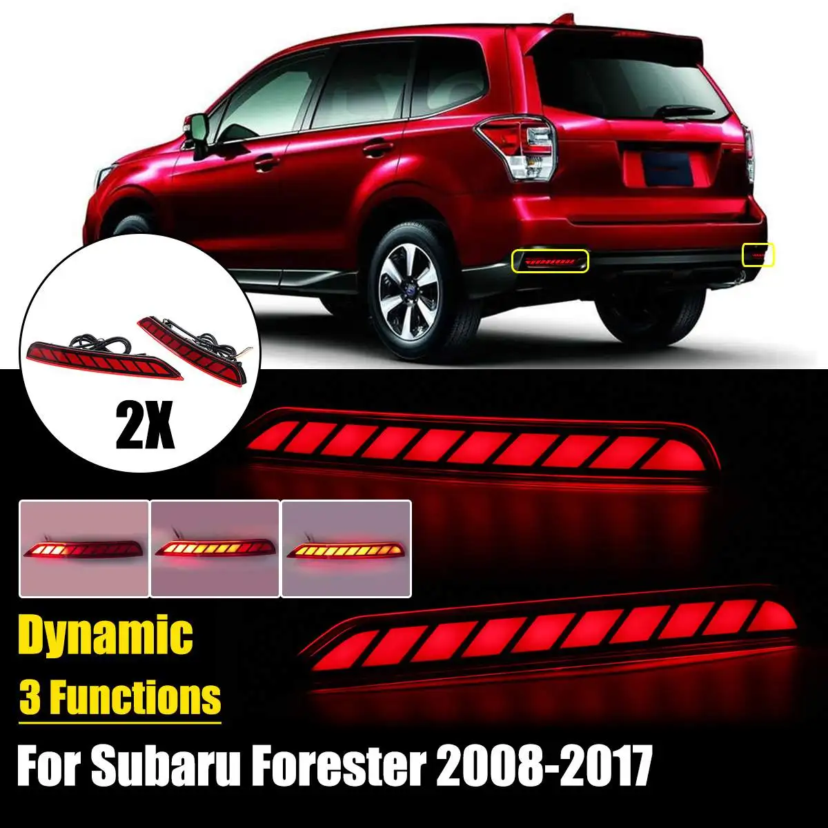 1 Pair LED Rear Bumper Reflector Light Brake DRL Turn Signal Light 3 Functions Tail Lamp For Subaru Forester 2008