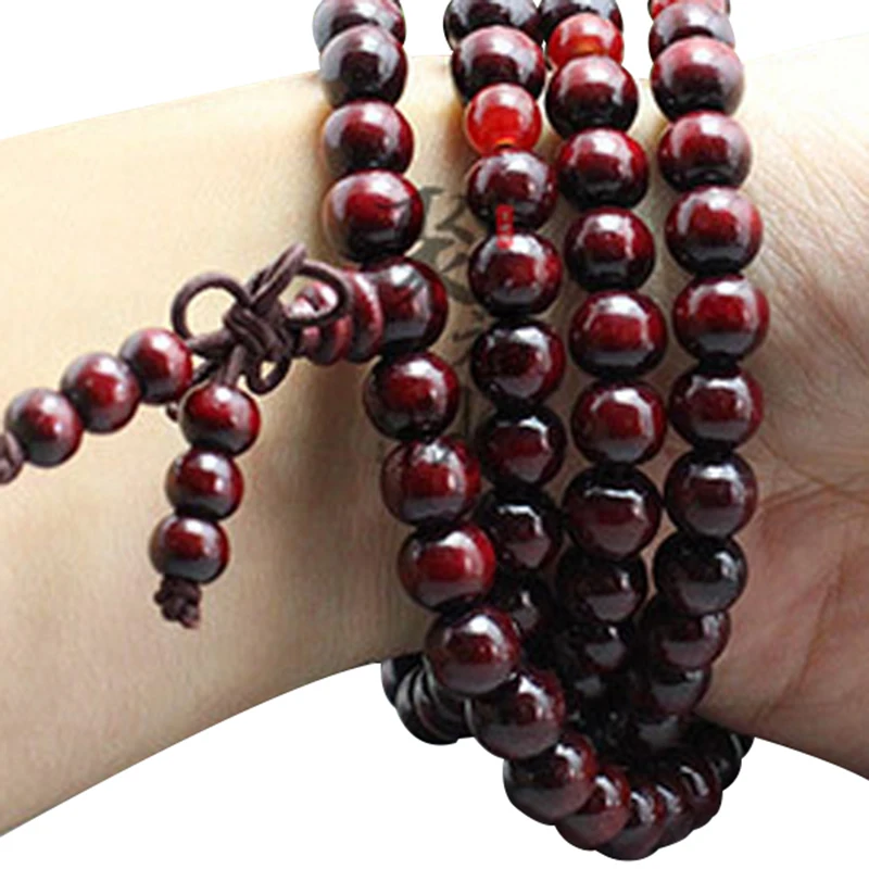 

108 Beads 8mm Natural Sandalwood Buddhist Buddha Meditation Beads Bracelet For Women Men Prayer Bead Rosary Hanging Decoration