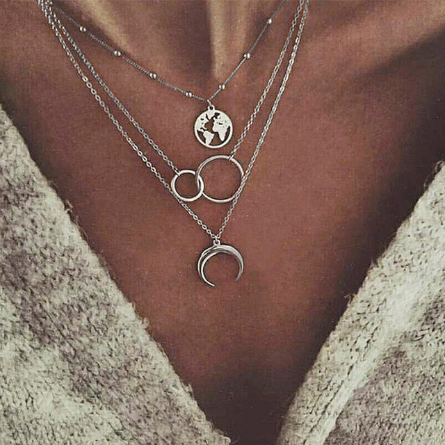 Necklace for Women Moon Layered One Piece Chains Aesthetic Clothing Accessories on Neck Pendant Gift Jewelry Fashion 2022