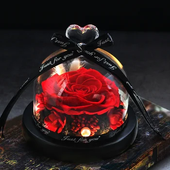 

Eternal Rose Beauty And The Beast Preserved Rose In Glass Dome With Lights Decoration Dried Flower Mother's Day Gift