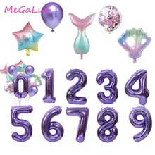 

14PCS Little Mermaid Party Balloons 0-9 Foil Number Balloons Set Girls Birthday Party Decoration Seashell Helium Globes