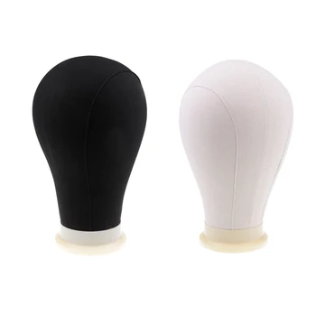 

2pcs Canvas Block Mannequin Head for Wig Hat Making Display Holder Stand with Mount Hole + 20pcs Pins, 22inch and 24inch
