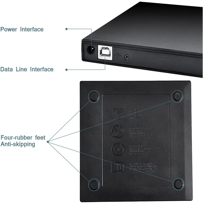 Фото Внешний DVD-привод, USB 2,0, портативный привод CD/Dvd +/-Rw, тонкий Dvd/CD Rom, записывающее устройство, горелка для ноутбука, настольного ПК, Windows 10/8/XP №5