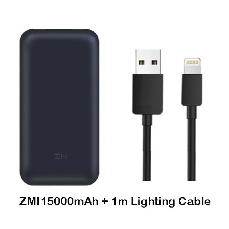 ZMI power Bank 20000 мАч 15000mAhUSB-C PD 2,0 внешний аккумулятор Портативная зарядка 3,0 type-C зарядное устройство для Macbook - Цвет: Add Lightning Cable