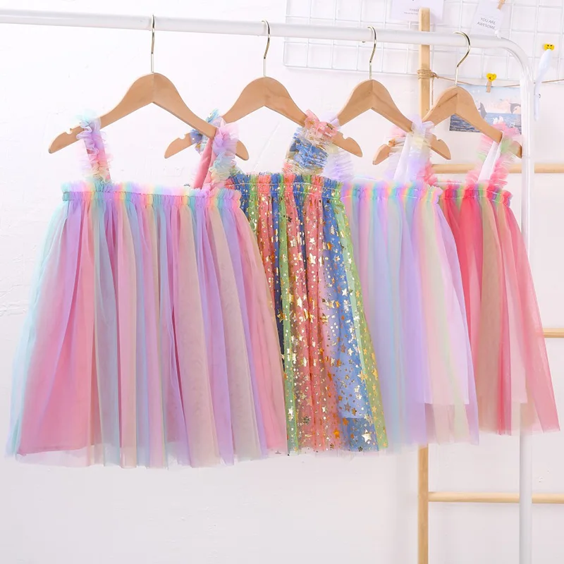 

Lovely Baby Girls Pink Tutu Dress Baby Tulle Tutus Sequin Rainbow Dress Kids Birthday Party Dress Children Clothing