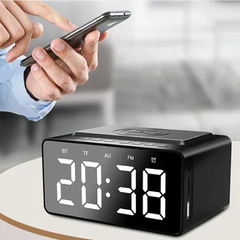 

BT508 Mirror Led Alarm Clock Bluetooth Speaker 3 Modes Of Light Adjustment With Wireless Charger Fashion Design Durable