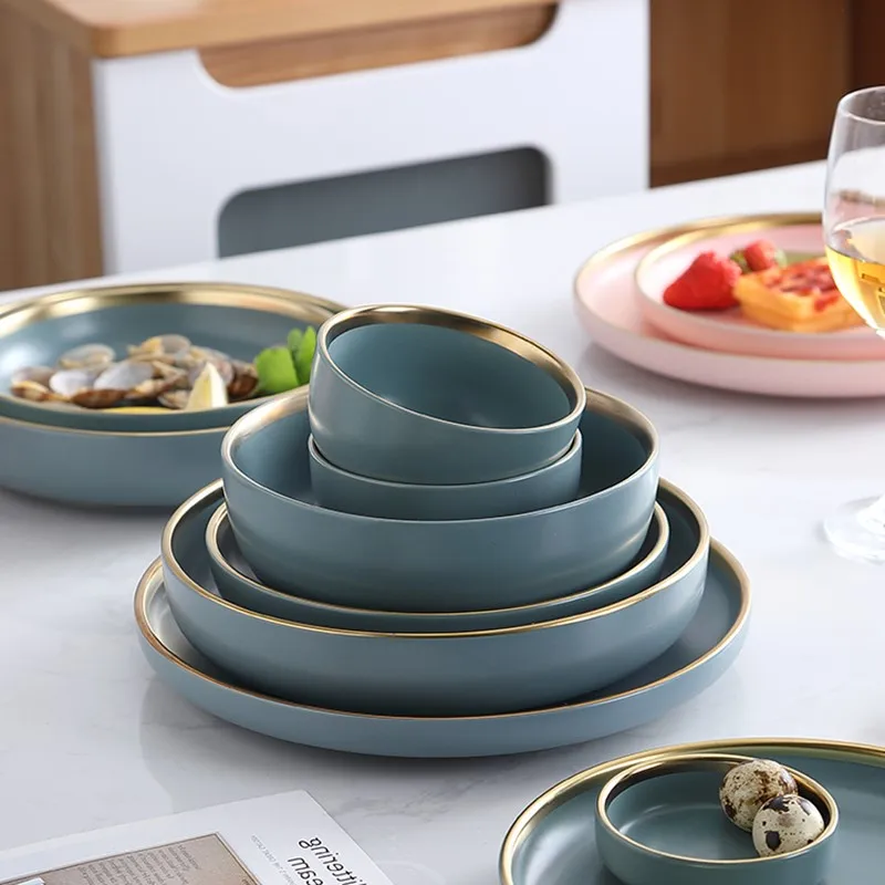 Фото Европейская керамическая тарелка столовые приборы набор столовых приборов чаши