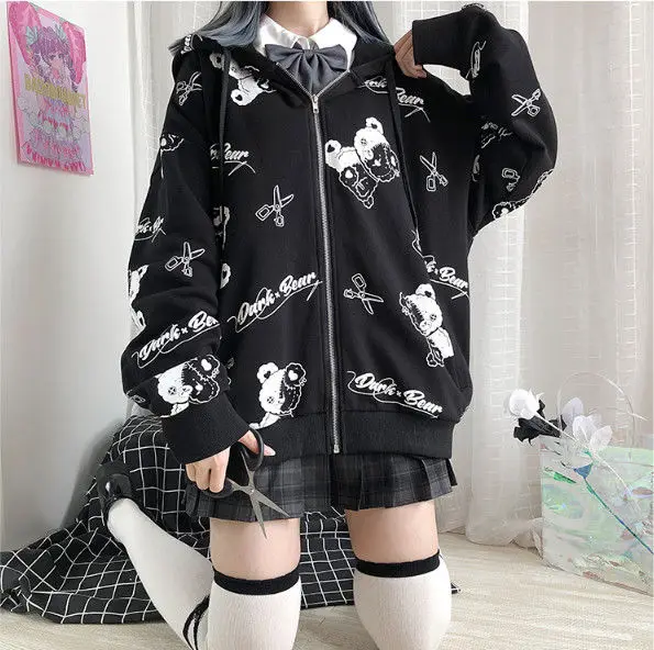 Gothic Coat Sweatshirt Women Fashion Spring 2021 Clothes Ins Preppy Kawaii Hoodies Long Sleeve Zip Up Hoodie Japanese Cute Tops