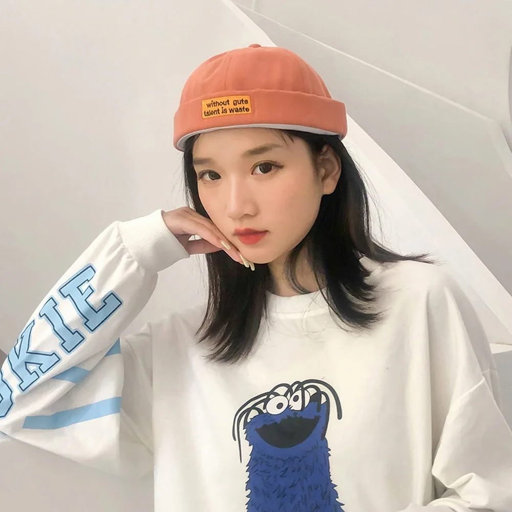 

Unisex Beanie Caps Without Brim Street Retro Style Hats for Girl and Boy Cotton Letter Pattern Adjustable Fashion