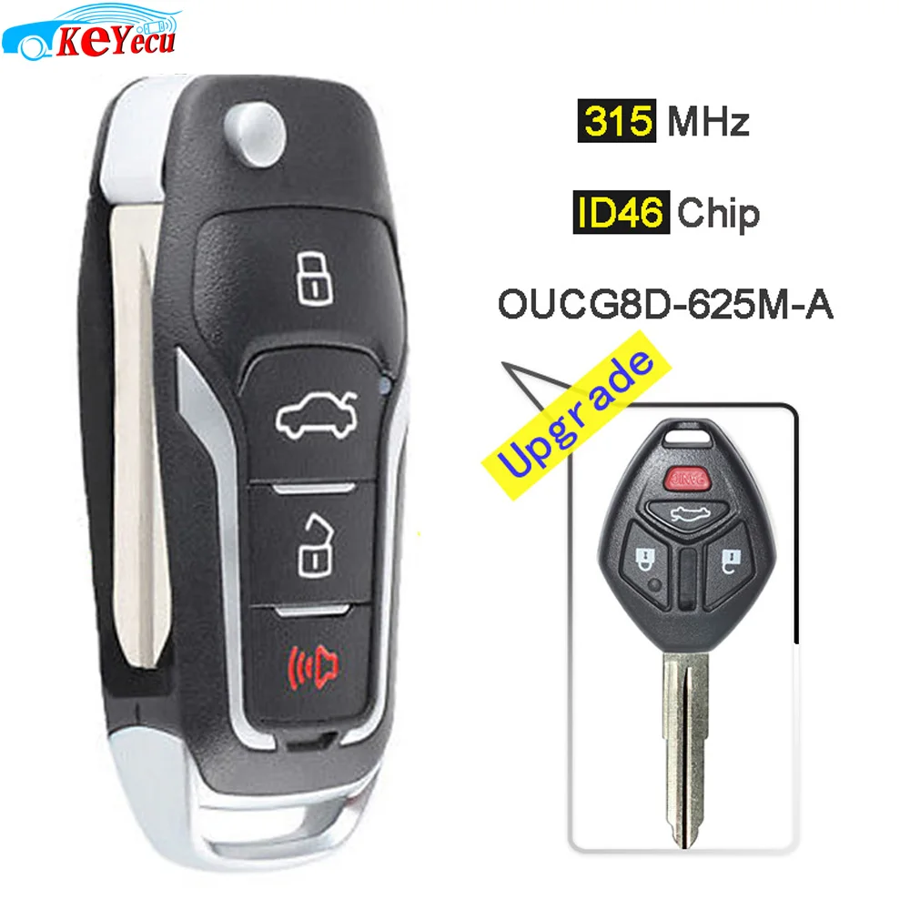 KEYECU 315MHz ID46 OUCG8D-625M-A Модернизированный флип 4 кнопки дистанционного брелока для Mitsubishi i-MiEV Outlander Lancer GMC