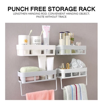 

Punch-Free Bathroom Shelf Plastic Toilet Bathroom Vanity Wall Hanging Bathroom Storage Rack Basket No Trace Stickers