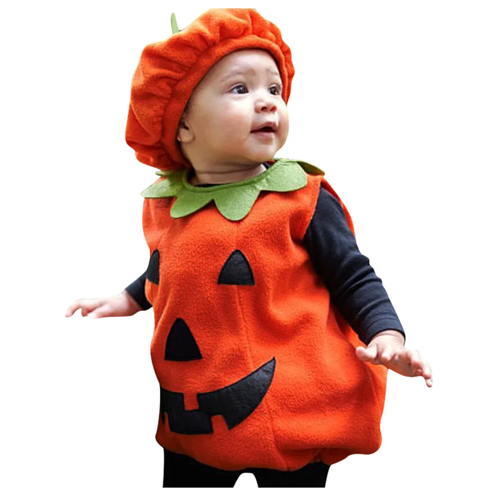 Newborn Clothes Kids' things Clothes Bodysuit Toddler Infant Baby Boy Girl Pumpkin Vest Tops Hat Halloween Outfits Costume Set
